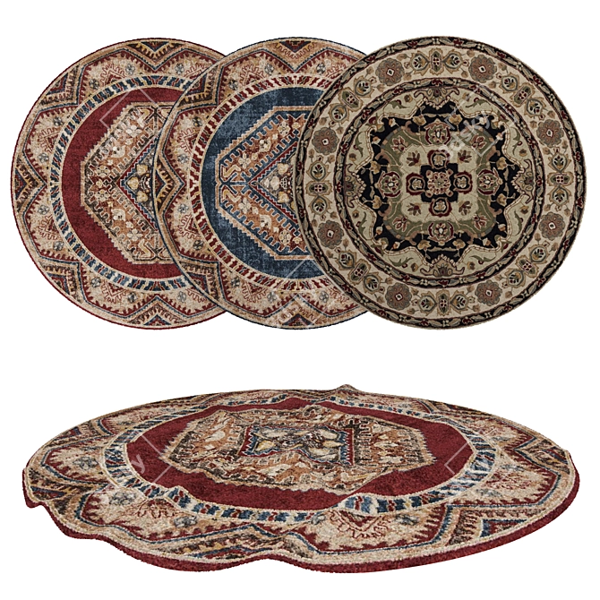 Stylish Round Rug Set - 6 Pieces 3D model image 1