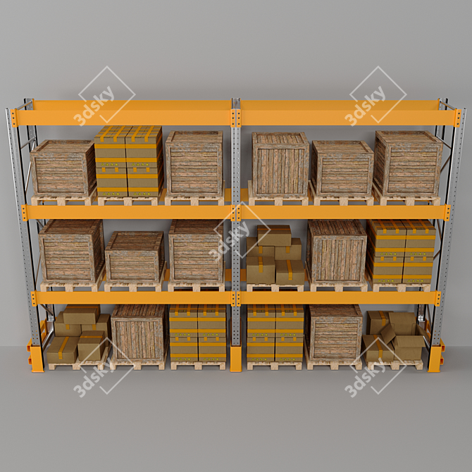 Heavy-Duty Pallet Storage Rack 3D model image 2