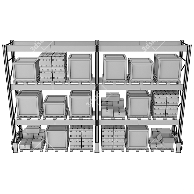 Heavy-Duty Pallet Storage Rack 3D model image 6