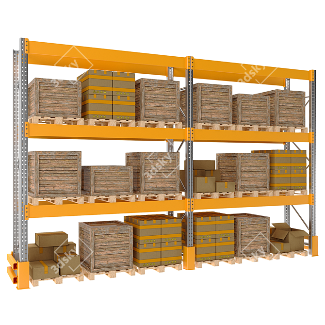 Heavy-Duty Pallet Storage Rack 3D model image 8