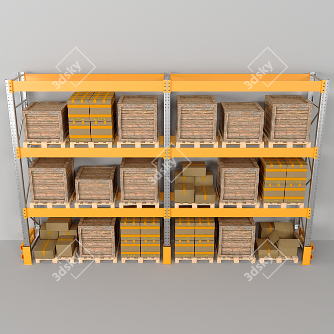 Heavy-Duty Pallet Storage Rack 3D model image 13