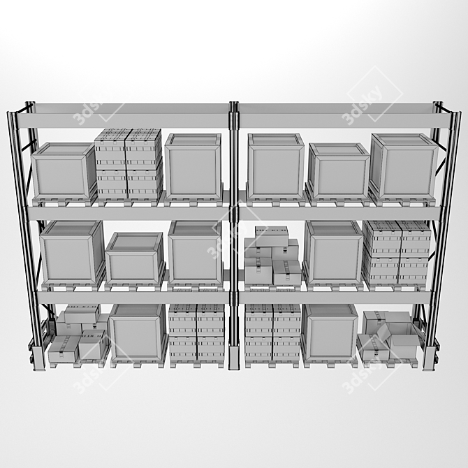 Heavy-Duty Pallet Storage Rack 3D model image 14
