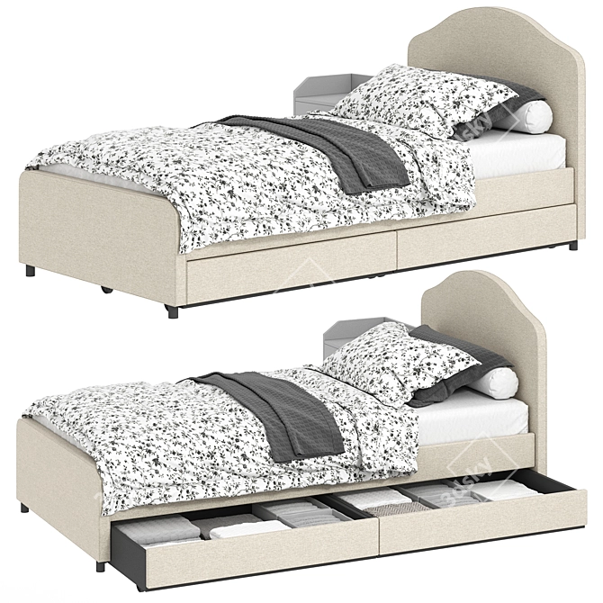 IKEA HAUGA Bed Set: Drawers & Bedside Table 3D model image 2