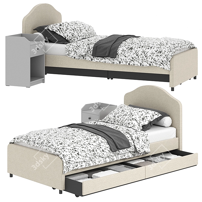 IKEA HAUGA Bed Set: Drawers & Bedside Table 3D model image 6