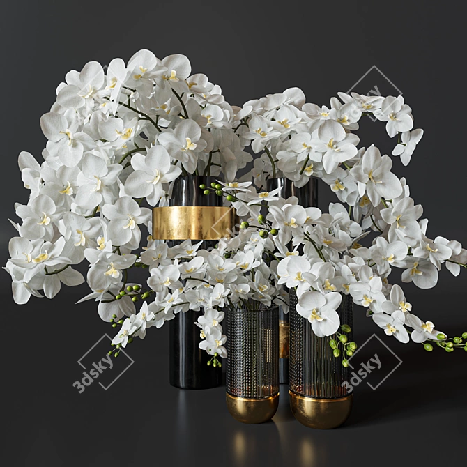 Elegant Orchid Flower & Vase Set 3D model image 1