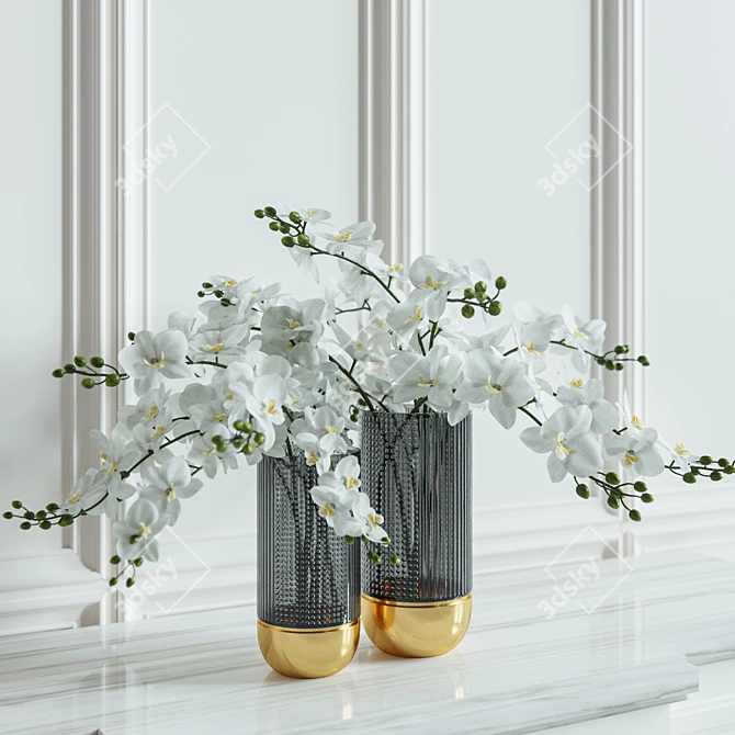 Elegant Orchid Flower & Vase Set 3D model image 2