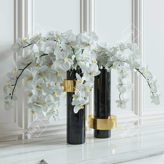 Elegant Orchid Flower & Vase Set 3D model image 3