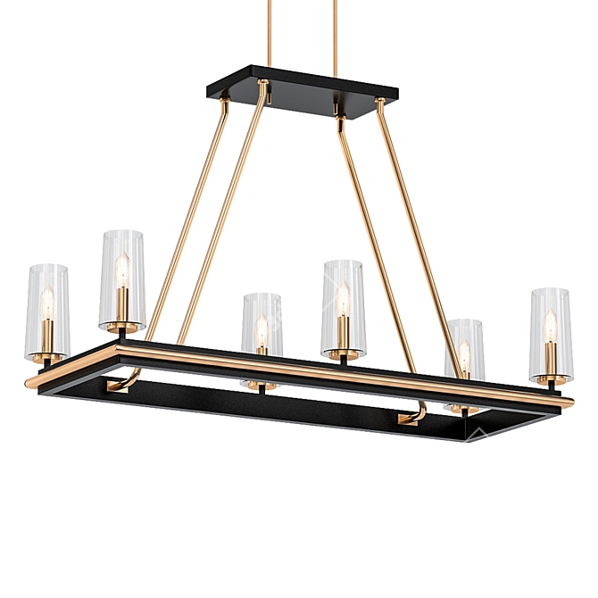 Elegant Brass & Black Island Chandelier 3D model image 1