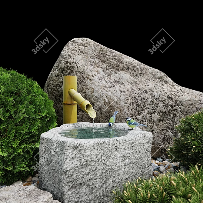 Zen Oasis Tsukubai Rock Garden 3D model image 3