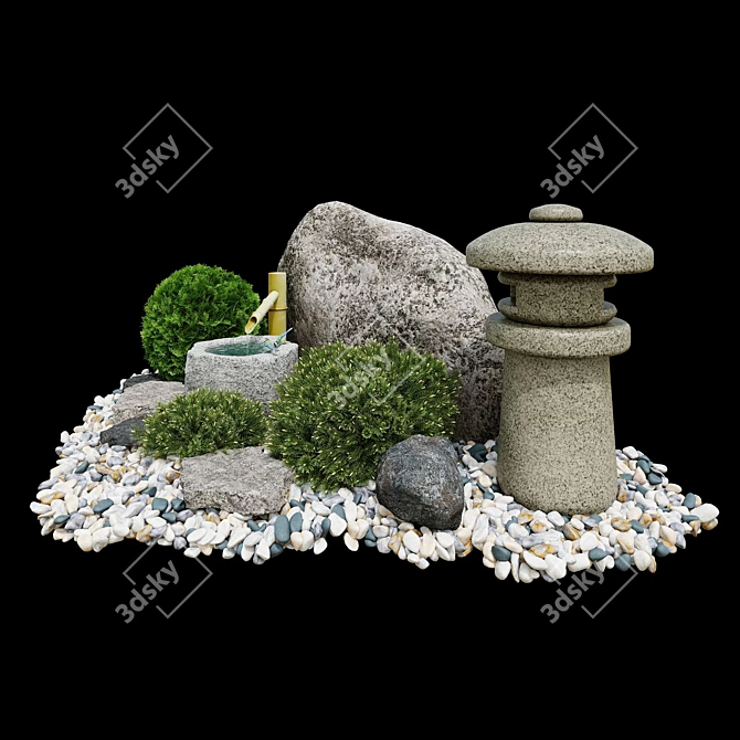 Zen Oasis Tsukubai Rock Garden 3D model image 4