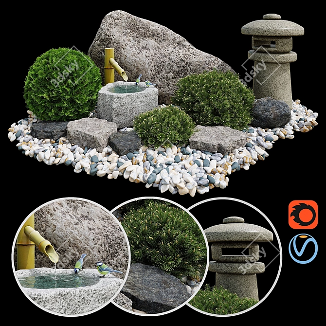 Zen Oasis Tsukubai Rock Garden 3D model image 7