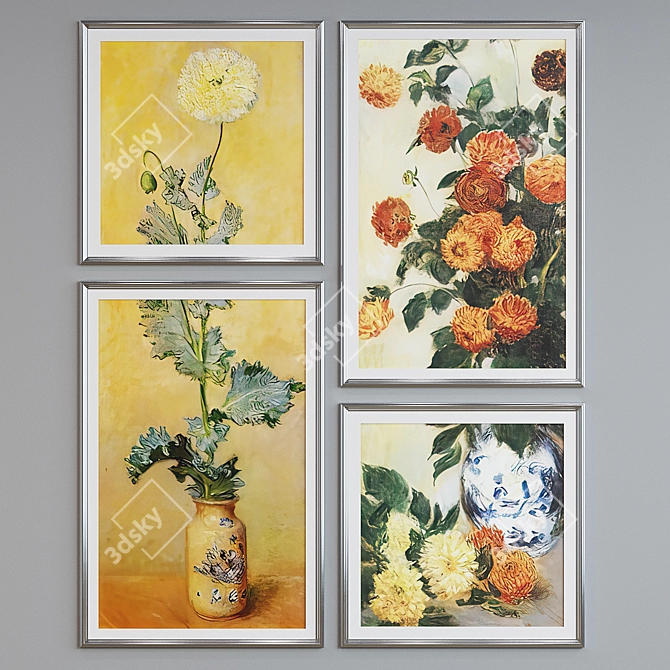 Modern Classic Set of 4 Oil Painted Picture Frames 3D model image 3