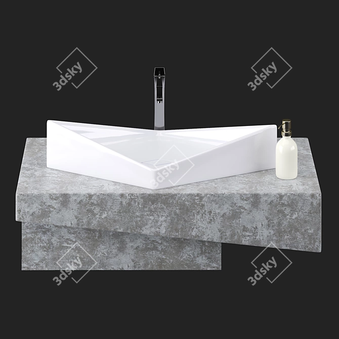 Modern Ceramic Concrete Wash Basin 3D model image 1