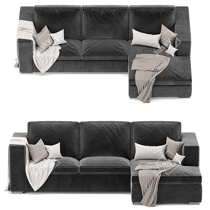 Modern Black Vario Corner Sofa 3D model image 2