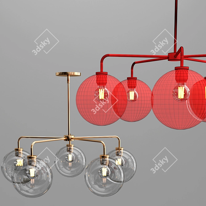 Elegant Glass 5-Light Chandelier 3D model image 2