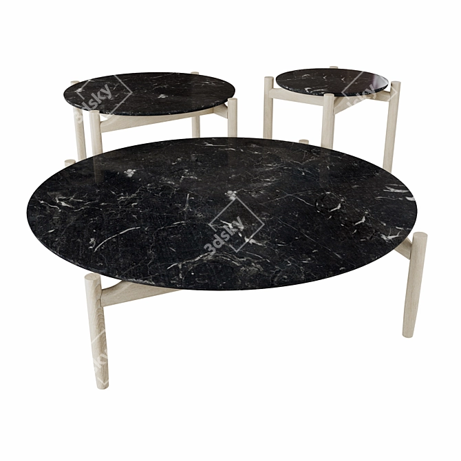 Elegant Marble and Wood Coffee Tables 3D model image 2