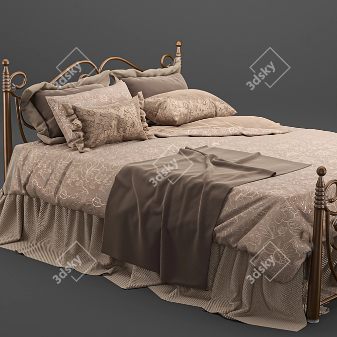 Elegant Wrought Iron Bed 3D model image 2