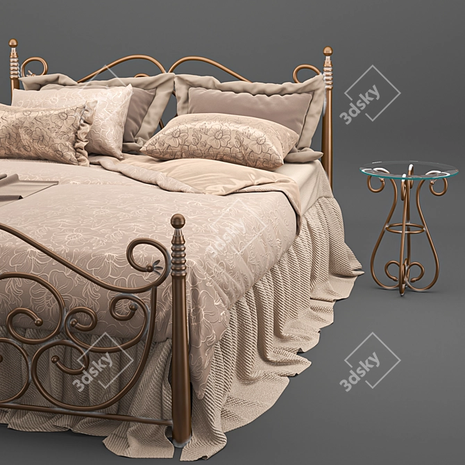 Elegant Wrought Iron Bed 3D model image 3