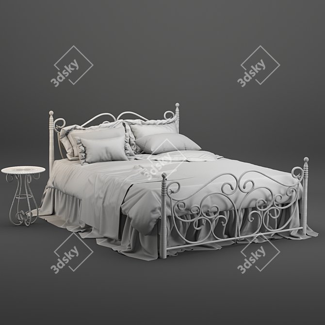 Elegant Wrought Iron Bed 3D model image 5