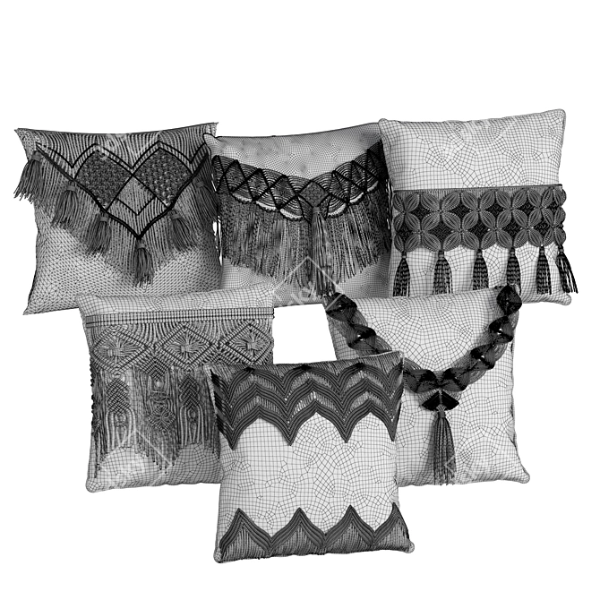 Boho Chic Macrame Pillow Set 3D model image 7