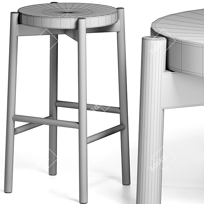 Modern Wooden Kotan Stool 3D model image 5