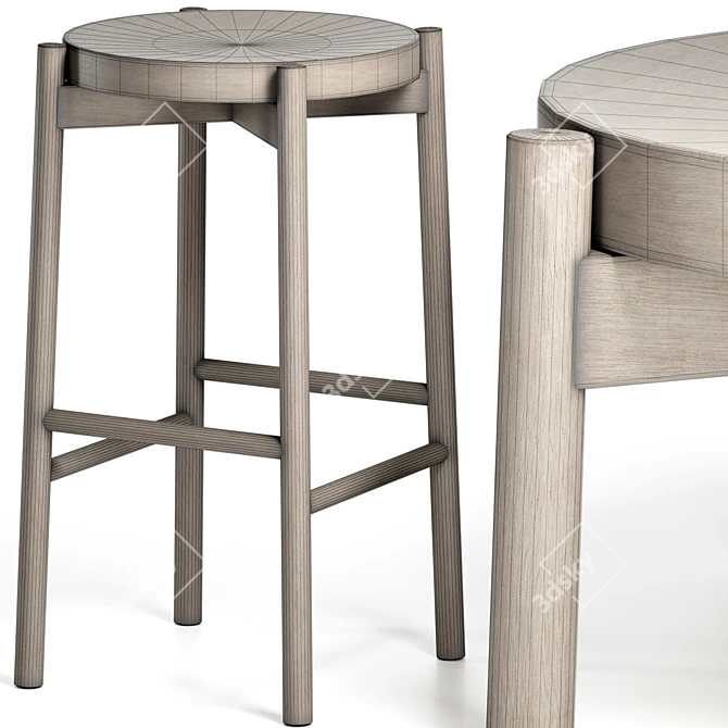 Modern Wooden Kotan Stool 3D model image 7