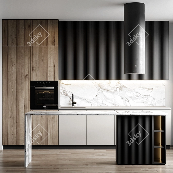 Elegant Kitchen Set: Faber Cylindra Isola Extractor, Miele H7464BP Oven, Blanco Mixer 3D model image 1