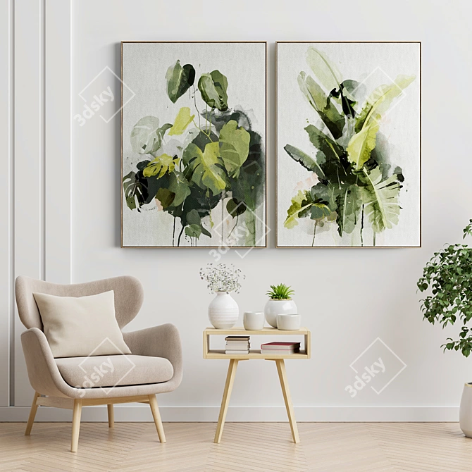 Elegant Framed Art Set: S-293 3D model image 2