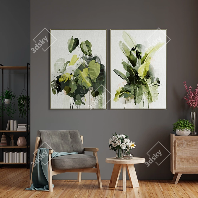 Elegant Framed Art Set: S-293 3D model image 4