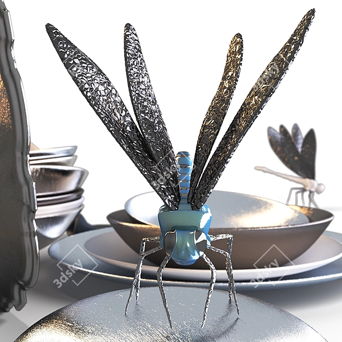 Elegant Dragonfly Decor Set 3D model image 2