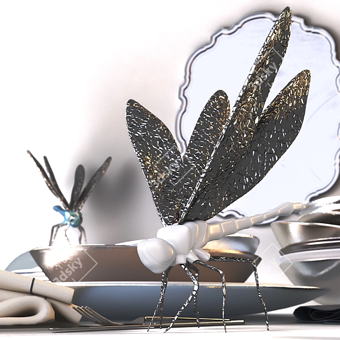 Elegant Dragonfly Decor Set 3D model image 3