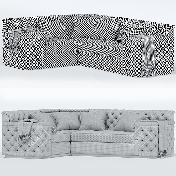 Modern Black Corner Sofa Set 3D model image 3
