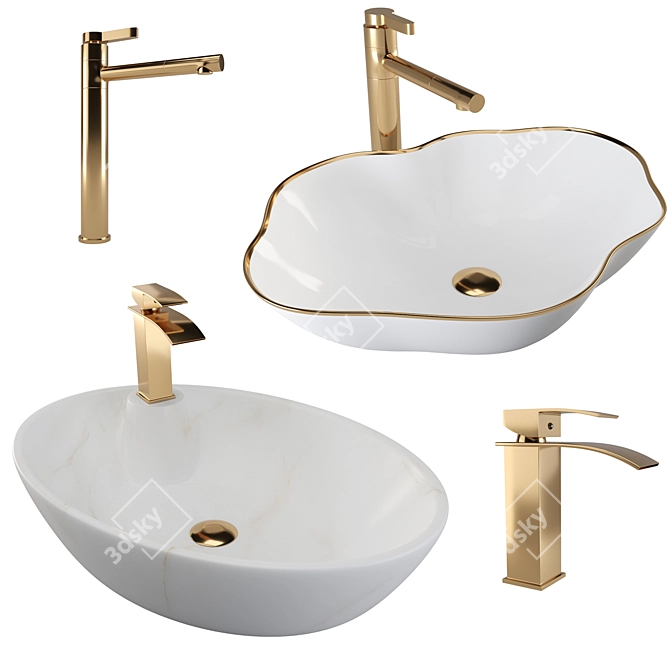 Modern Washbasin Set with Faucets 3D model image 1