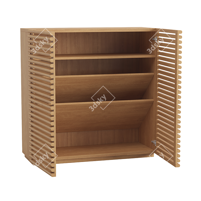 Vintage Oak Shoe Storage System 3D model image 3