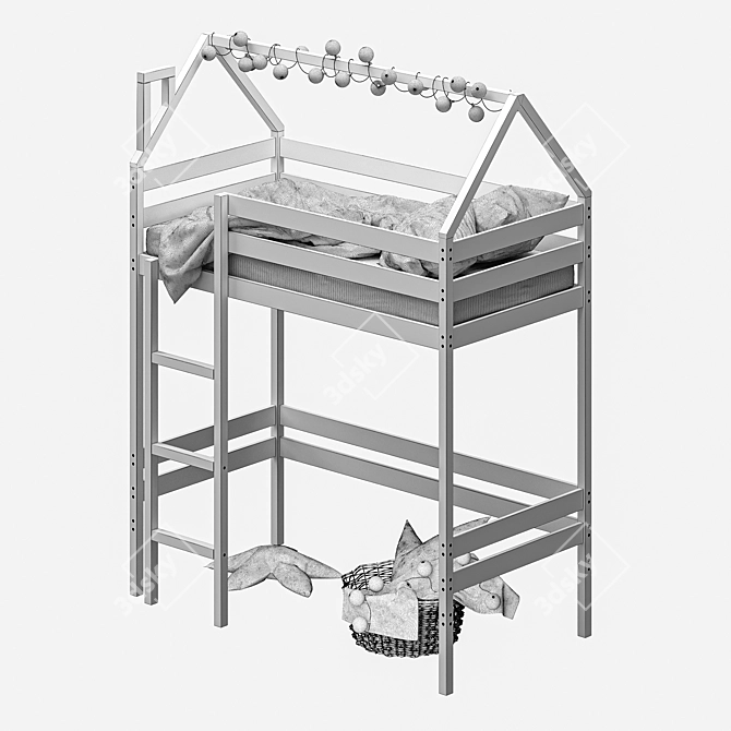 2-Story Baby Cot with Ladder & Play Area 3D model image 6