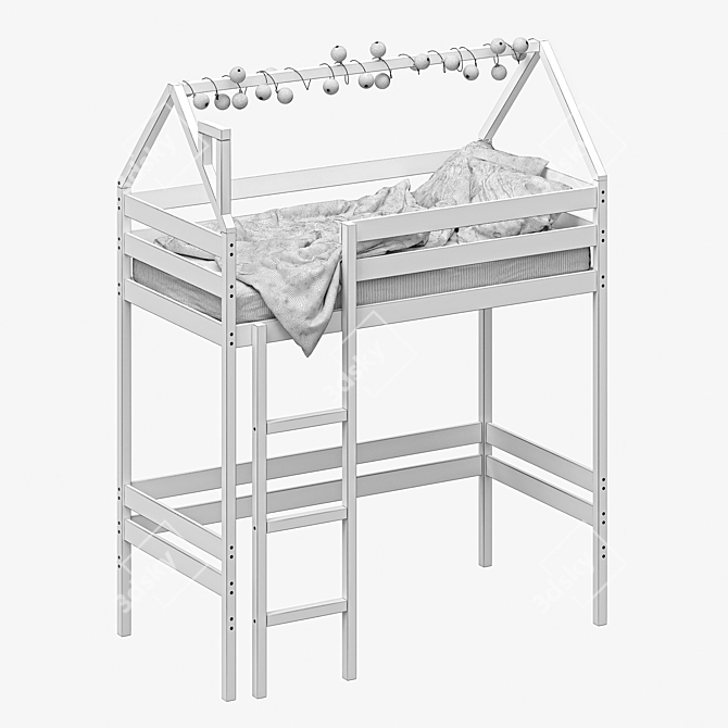 2-Story Baby Cot with Ladder & Play Area 3D model image 12