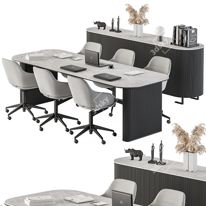 Sleek Black & Gray Meeting Table 3D model image 1