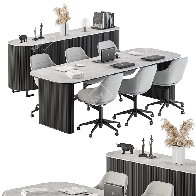 Sleek Black & Gray Meeting Table 3D model image 2