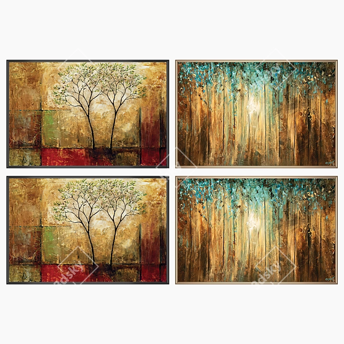 Artistic Framed Paintings Set 3D model image 2