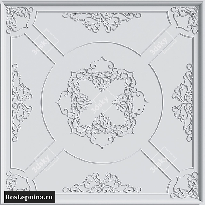 Elegant Ceiling Composition GR-6005R in Gypsum 3D model image 3