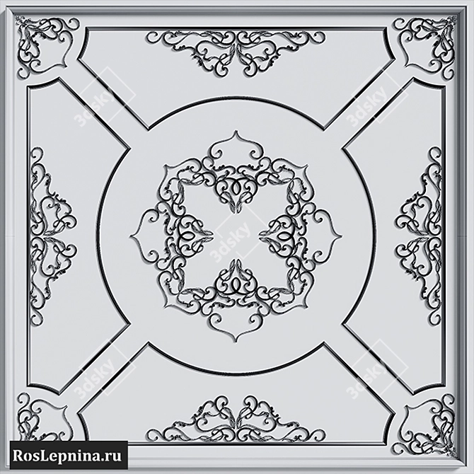 Elegant Ceiling Composition GR-6005R in Gypsum 3D model image 5