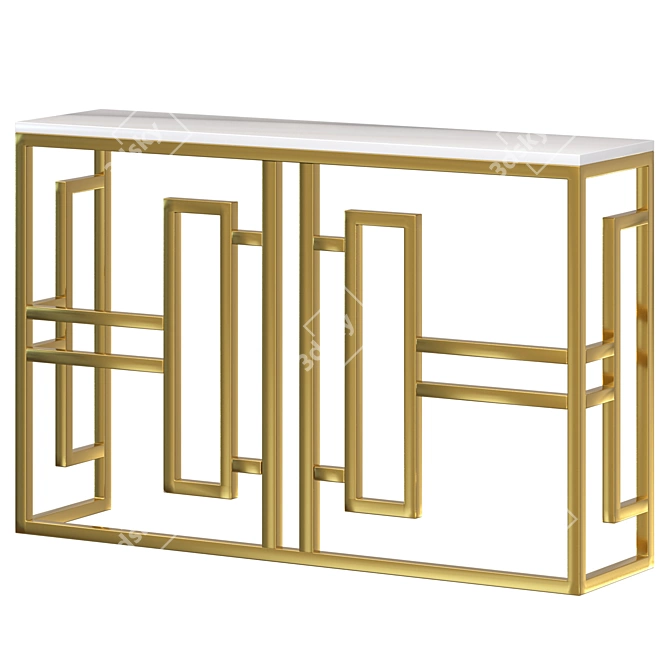 Modern White Console Table: Solid Wood Top & Metal Frame 3D model image 1