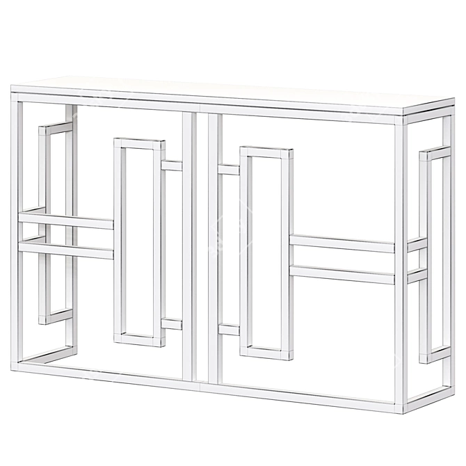 Modern White Console Table: Solid Wood Top & Metal Frame 3D model image 2