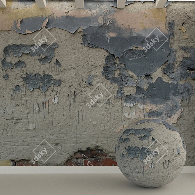 Title: Decorative Old Plaster Concrete Wall 3D model image 1