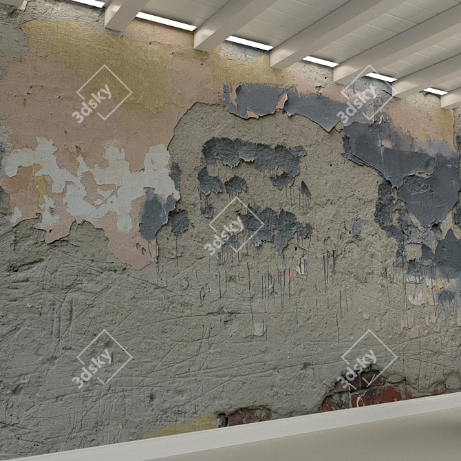 Title: Decorative Old Plaster Concrete Wall 3D model image 3