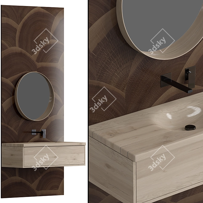 Elegant Wood & Marble Bathroom. 3D model image 1