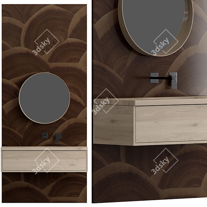 Elegant Wood & Marble Bathroom. 3D model image 3