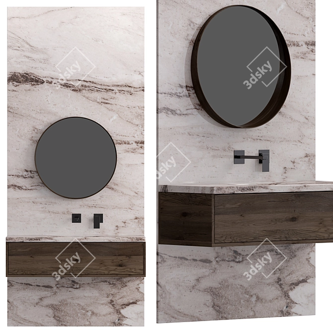 Elegant Wood & Marble Bathroom. 3D model image 4