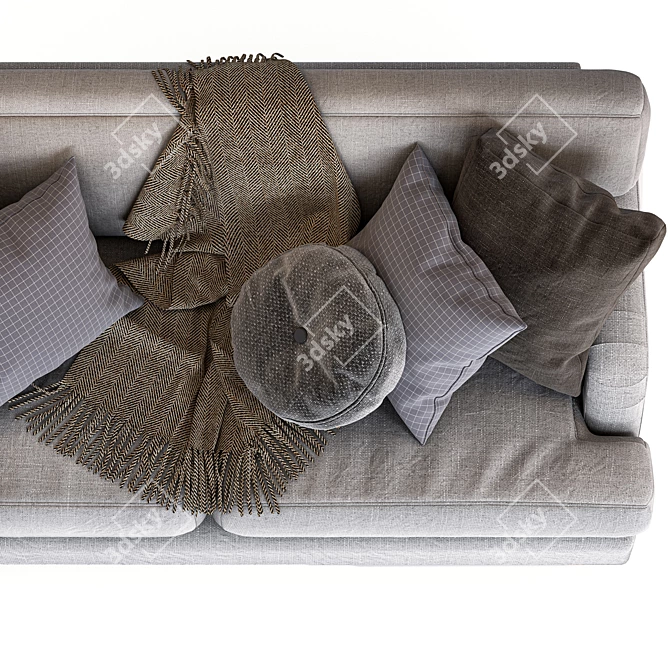 Gray Elegance: Woven Fabric 3-Seater Sofa 3D model image 3
