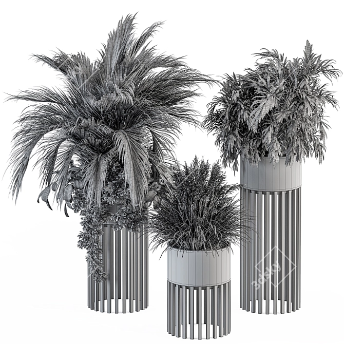 Black Pot Plant Set - Indoor Plant Set with Round Stand 3D model image 5